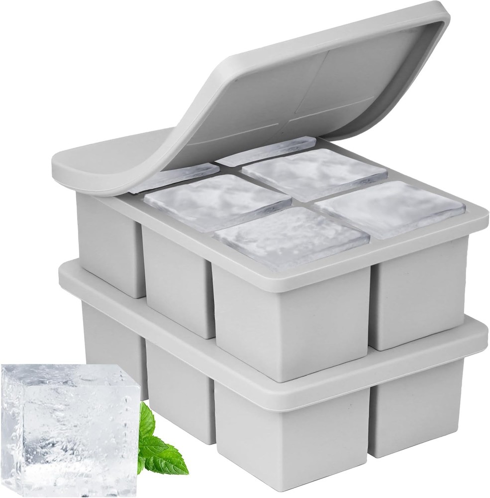 Silicone Ice Cube Tray 2-Pack, Large Molds for Large, Gray(2 pack)