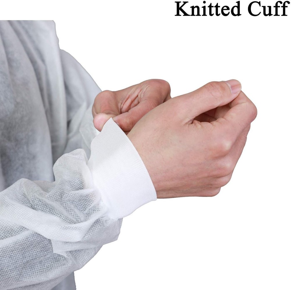 Disposable Lab Coats 10-Pack, Knee Length, White, 2 Pockets