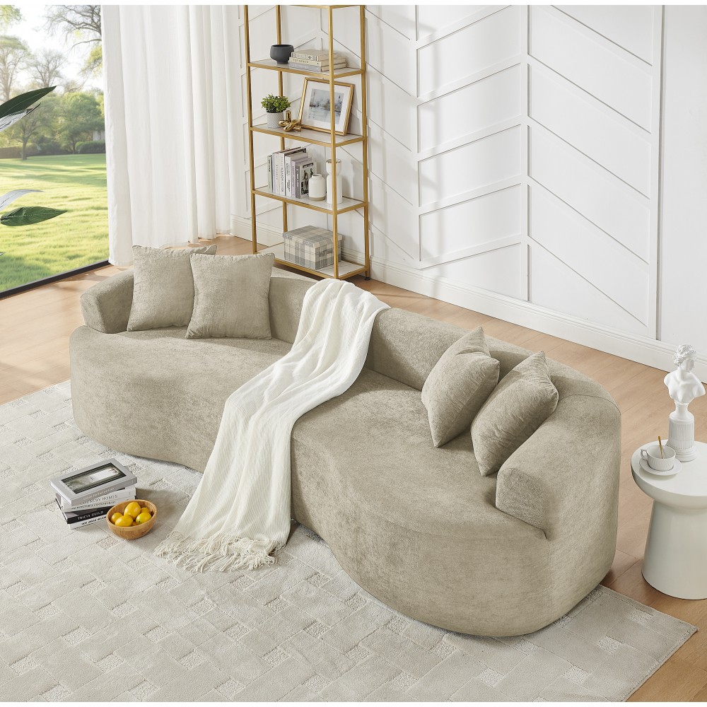 Chenille Fabric 4-Seater Curved Sectional Sofa, Cloud Couch, No Assembly