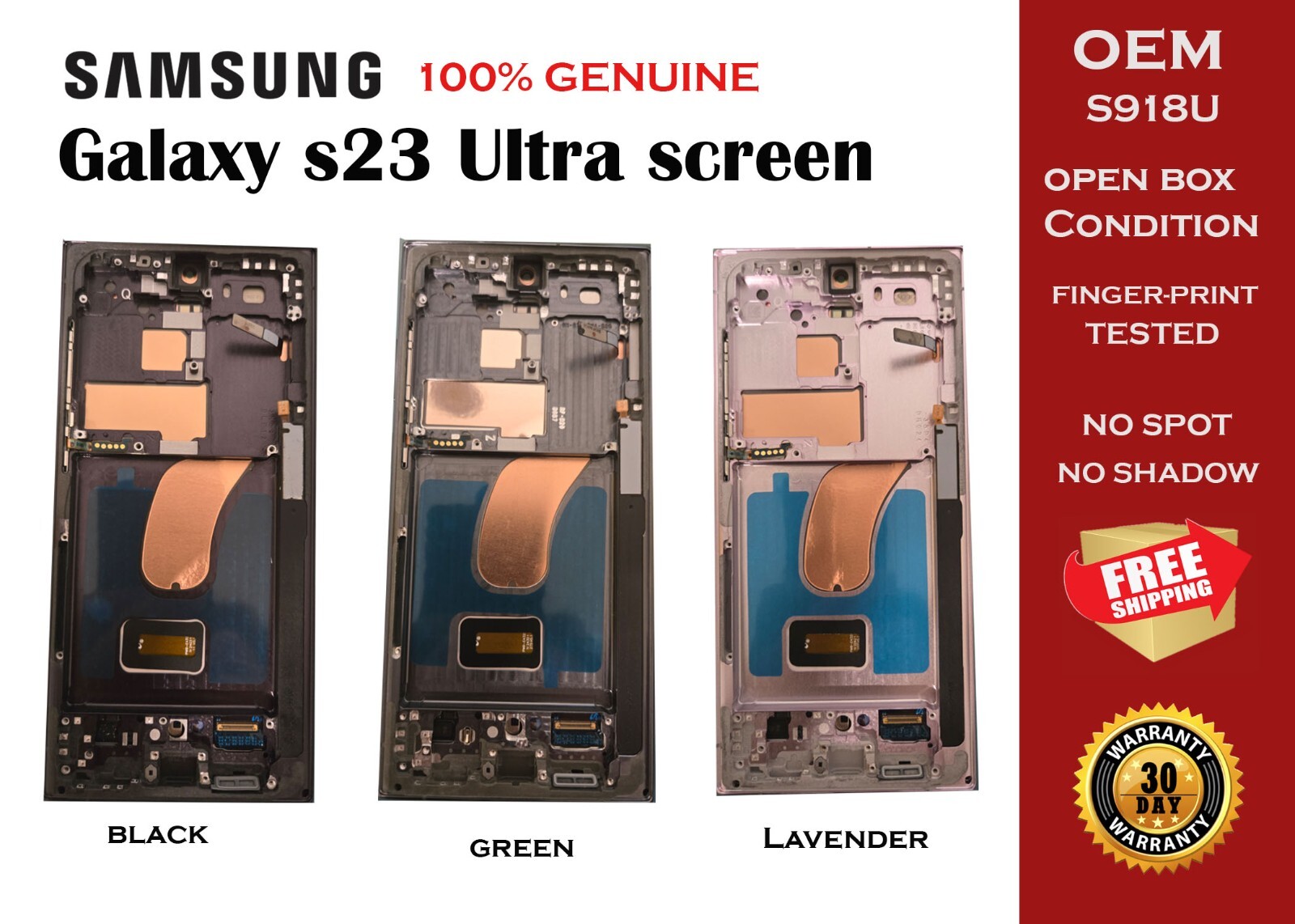 Samsung Galaxy S23 Ultra S918U  Replacement 100% Genuine Screen with Frame (NEW)