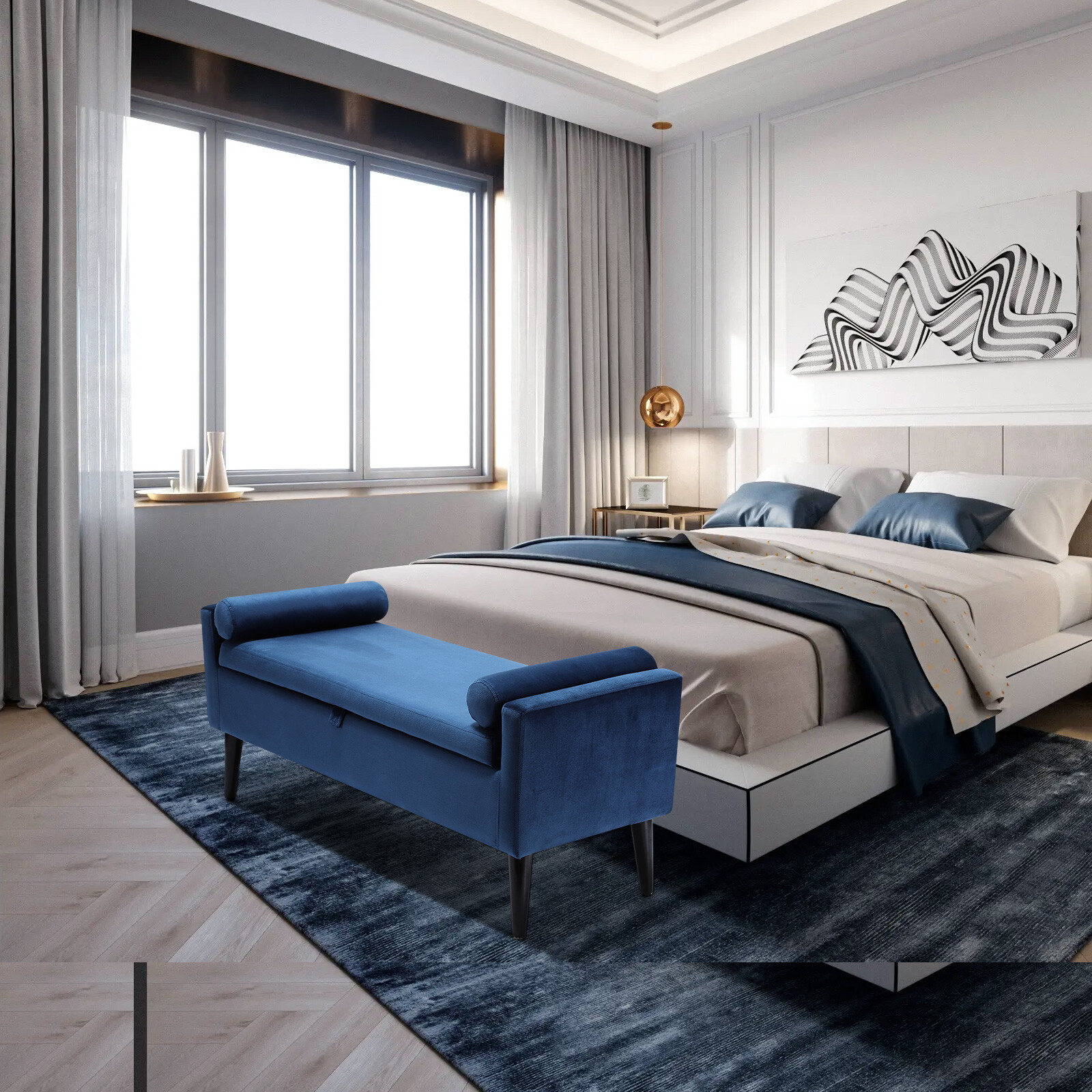 Modern Storage Bench Ottoman Velvet Upholstered Storage Seat in Entryway Bedroom