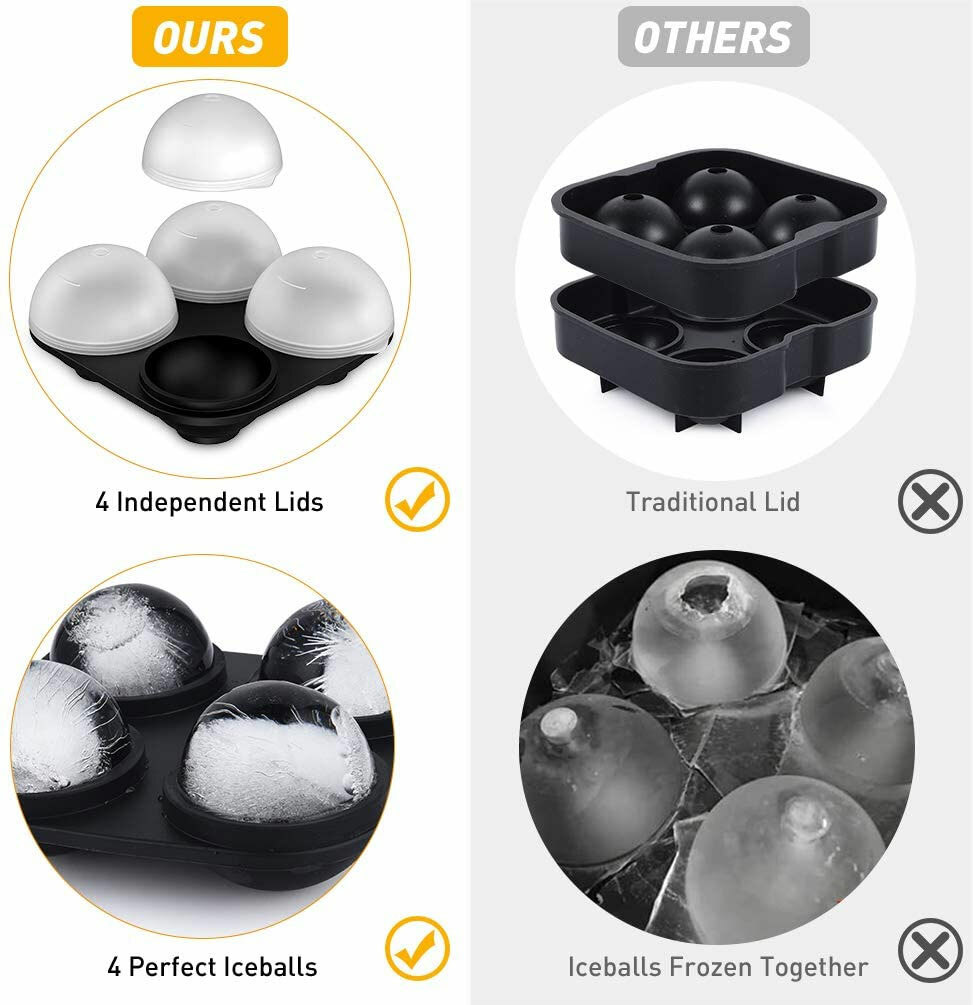 2.5" ICE Balls Maker Round Sphere Tray Mold Cube Whiskey Ball Cocktails Silicone