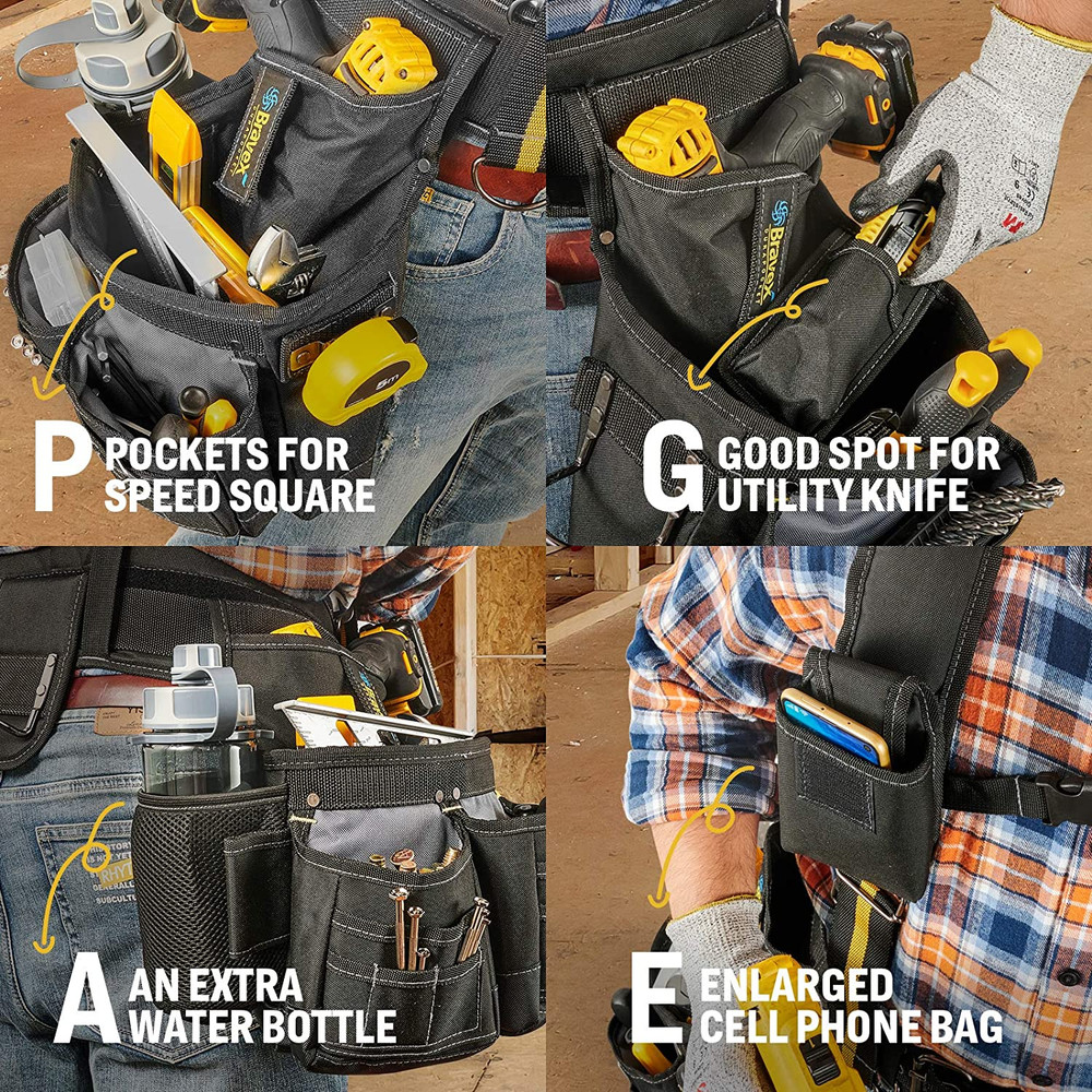 Tool Belt Suspenders Padded Carpenter Work Pocket Organizer Strap Pouch Holder