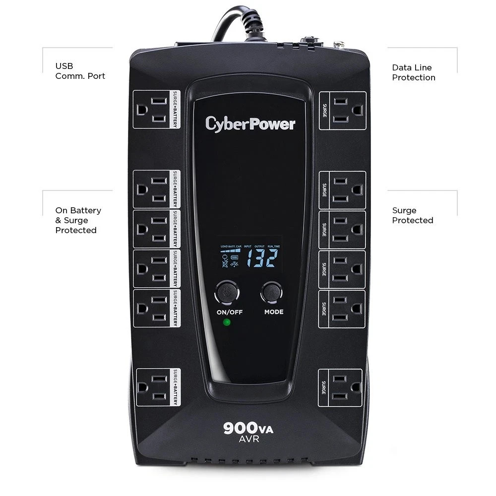 CyberPower 900VA Sine Wave Battery Back Up System - Black