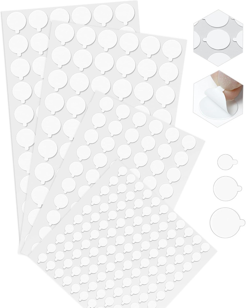 Double Sided Adhesive Dots, 0.4", 0.6", 0.8" Clear Removable Glue Sticky Dots fo
