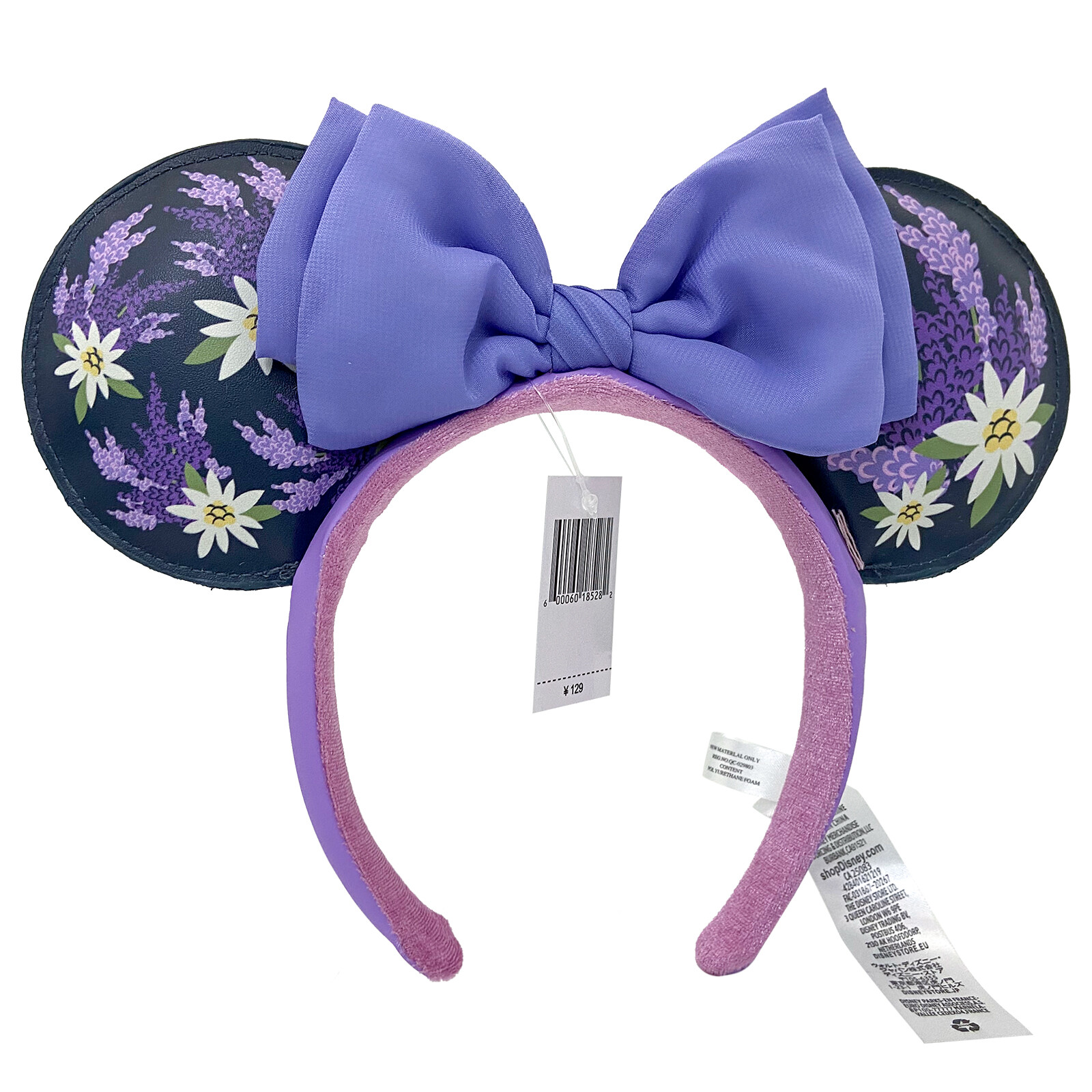 Disney Parks French Lavender Flower Purple Bow Minnie Ears Mickey Mouse Headband