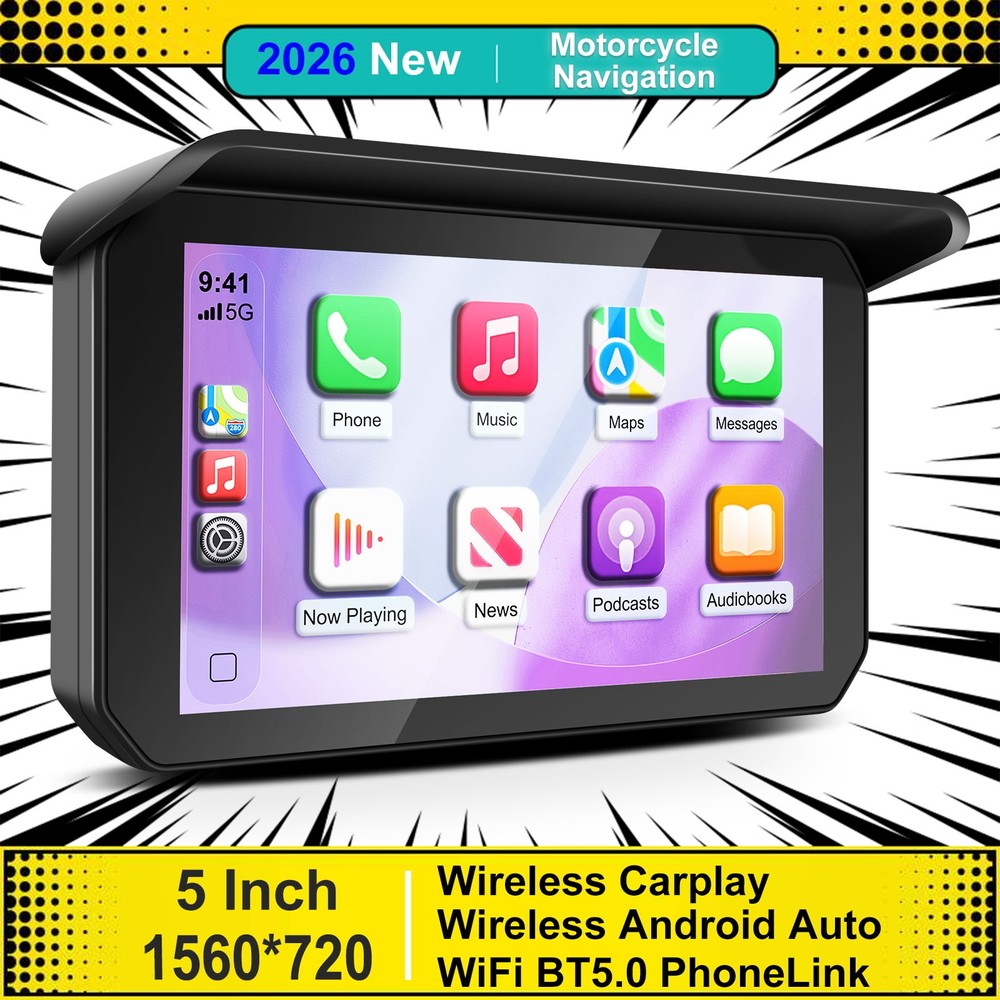 Motorcycle Wireless CarPlay Android Auto GPS Navigator Waterproof Touch Screen