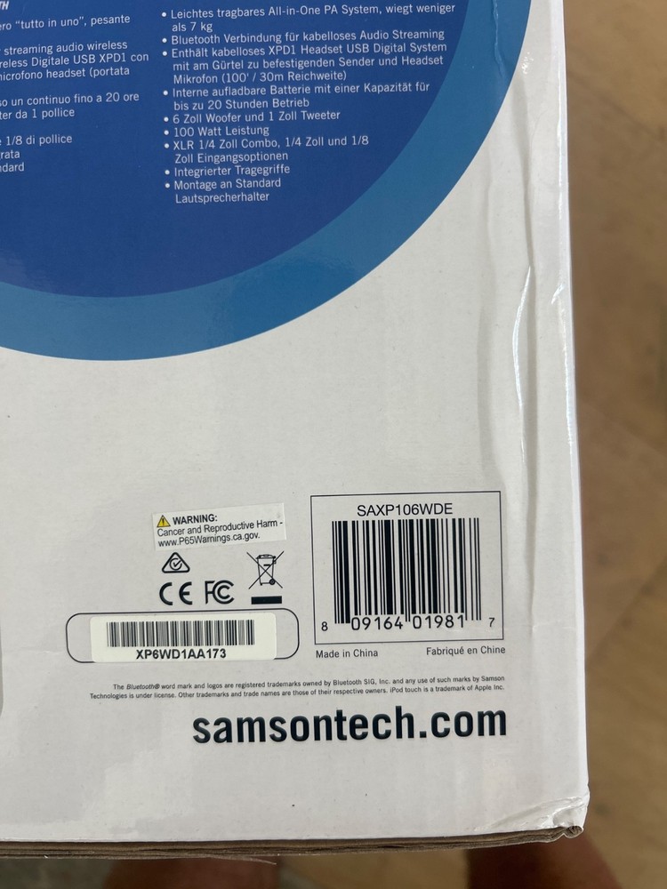 SAMSON EXPEDITION XP106wDE rechargeable battery powered Bluetooth PA