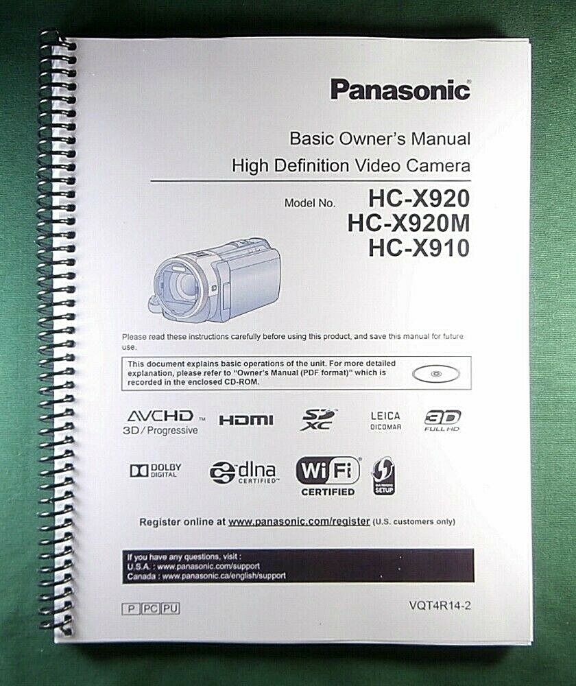 Panasonic HC-X920 Basic Instruction Manual: 36 Pages & Protective Covers!