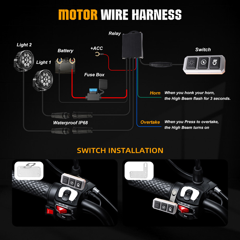 Pair Motorcycle 4.5" LED Headlight Amber White Auxiliary Spot Lights Driving Fog
