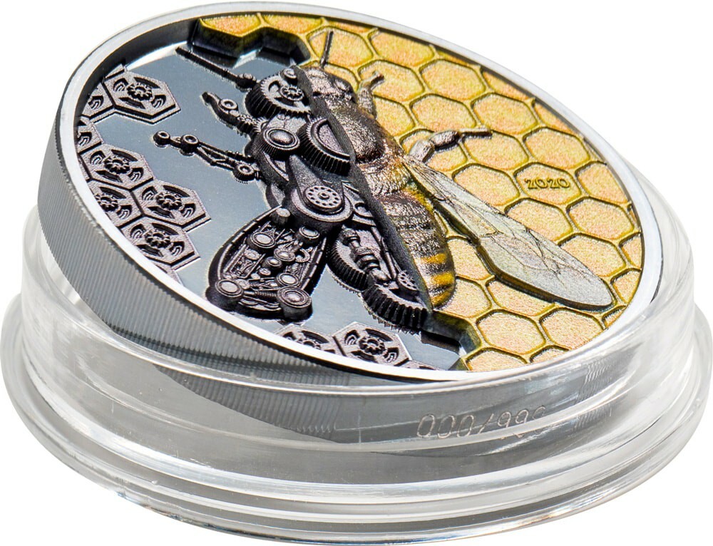 2020 2000 Togrog Mongolia Clockwork Evolution MECHANICAL BEE 3 Oz Silver Coin.