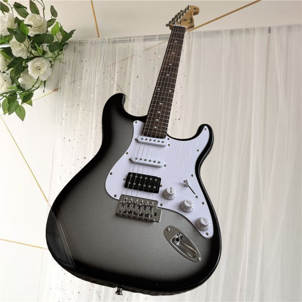 エレキギター、新品、カラーシルバー、送料無料、空輸、高品質、音質優美、6弦