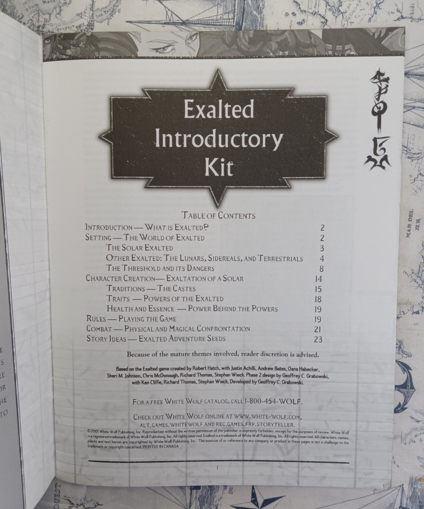 Exalted Free Introductory Kit Book 2001 Paperback White Wolf Game Studio