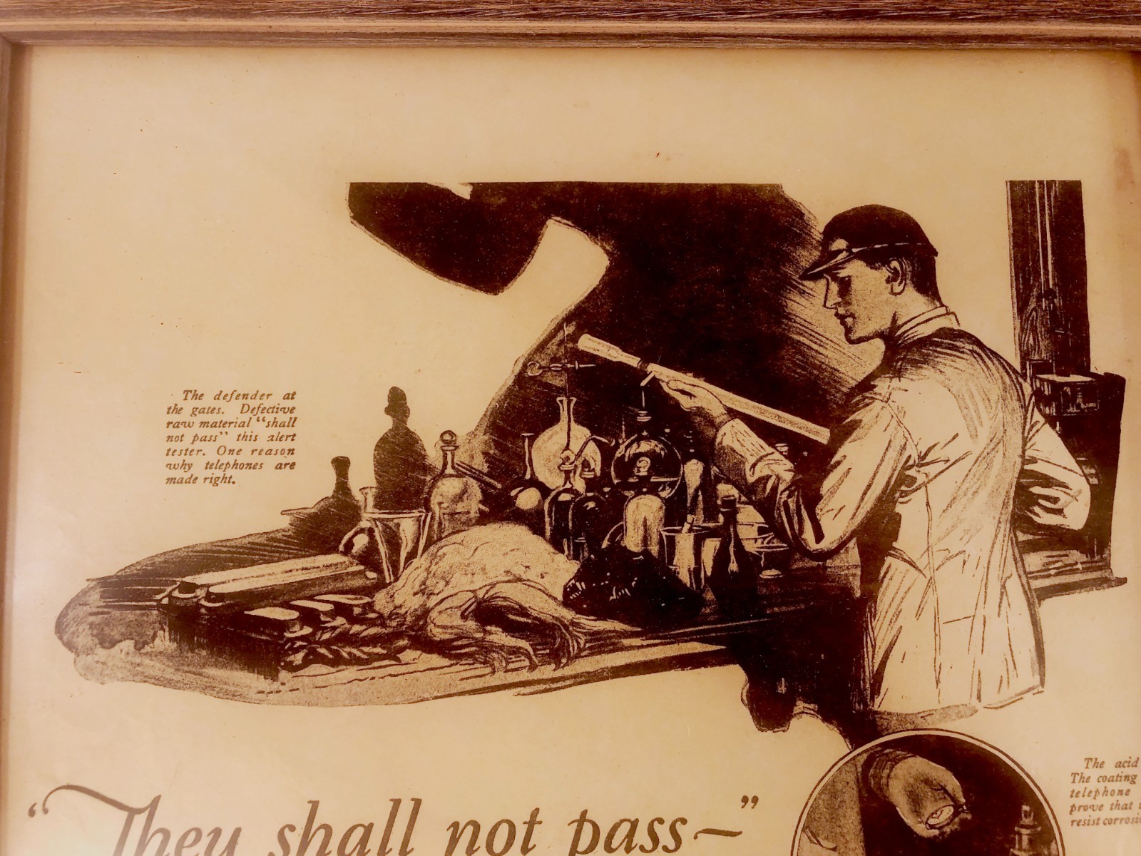 Vintage Early 1900's Western Electric Framed Advertising 4 Candlestick Telephone