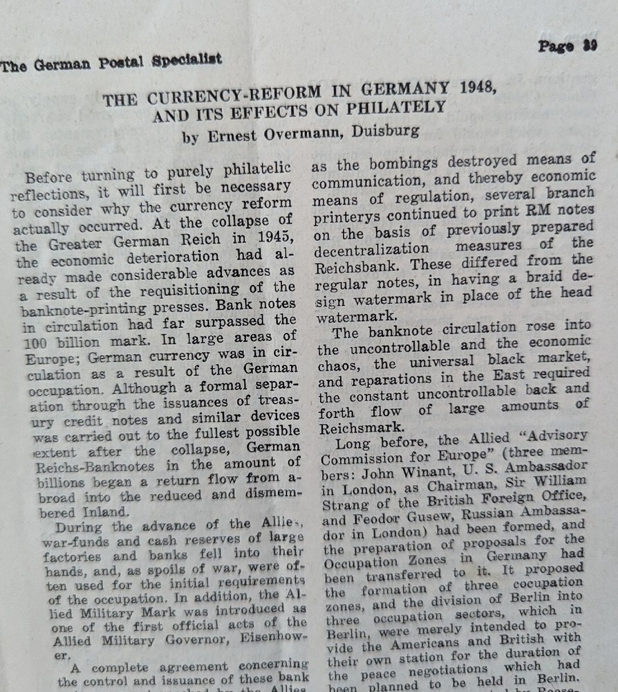 Two German Postal Specialists Apr May 1954 Currency Currency Reform 1948