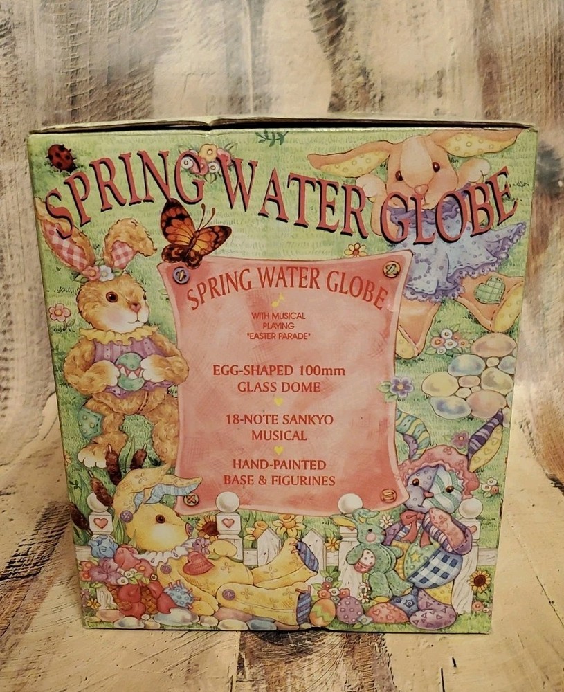 Easter Bunny Egg-shaped Spring Water Globe Music Box "Easter Parade" Excellent