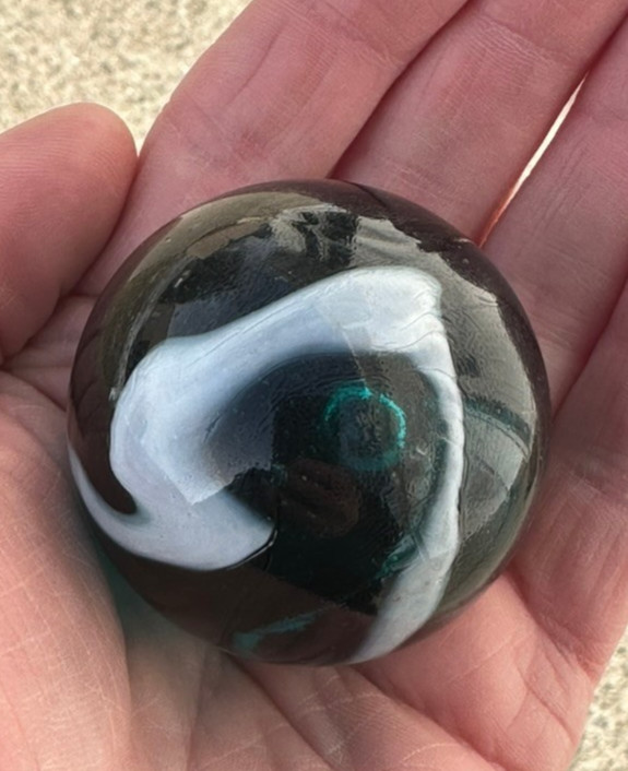 TOE BREAKER 50mm (2") AEGEAN clear Teal Blue Marbles glass ball HUGE Swirl