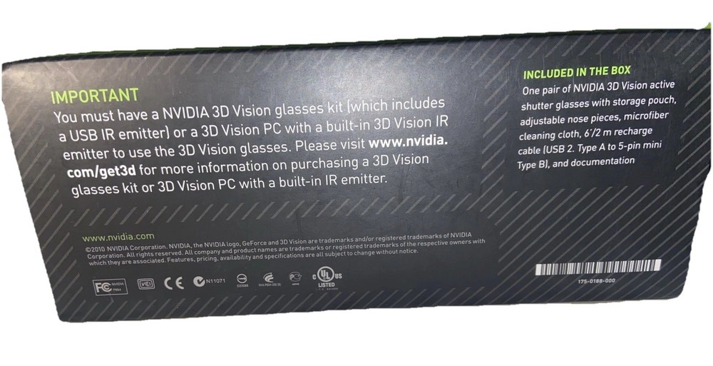 NVIDIA 3D Vision Wireless Glasses Active Shutter Model 942-10701-0001-002
