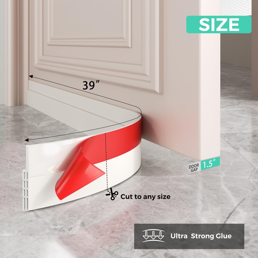 Hojoy 2 Pack Under Door Draft Stopper, Adjustable Sweep 2 Pack, White