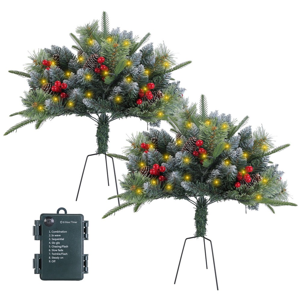 2Pcs Christmas Tree+Light Artificial Lighted Xmas Trees Light Yard Tree+50 Beads