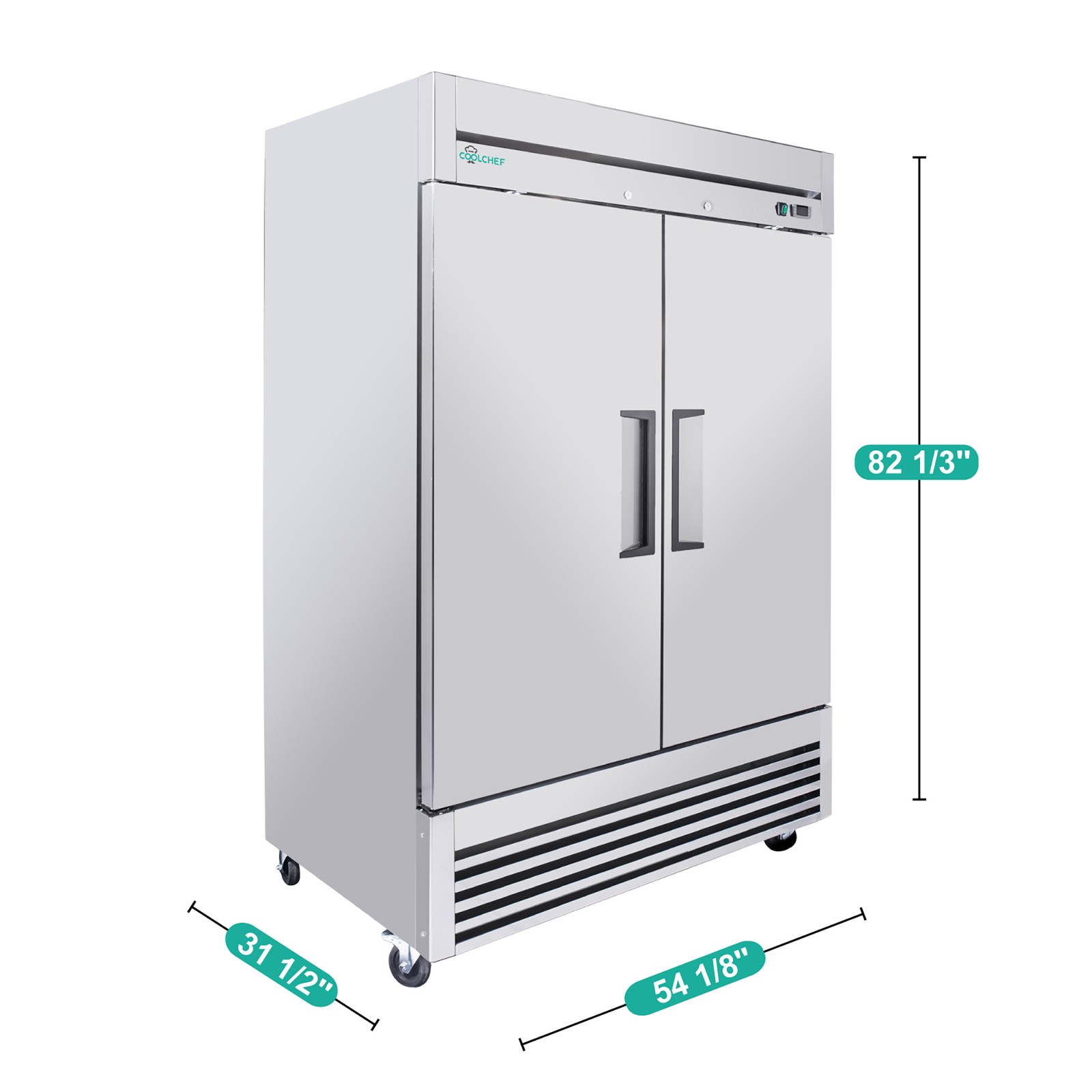 Commercial 54'' Reach-In Refrigerator Stainless Steel Solid 2 Doors 49 Cu.ft.