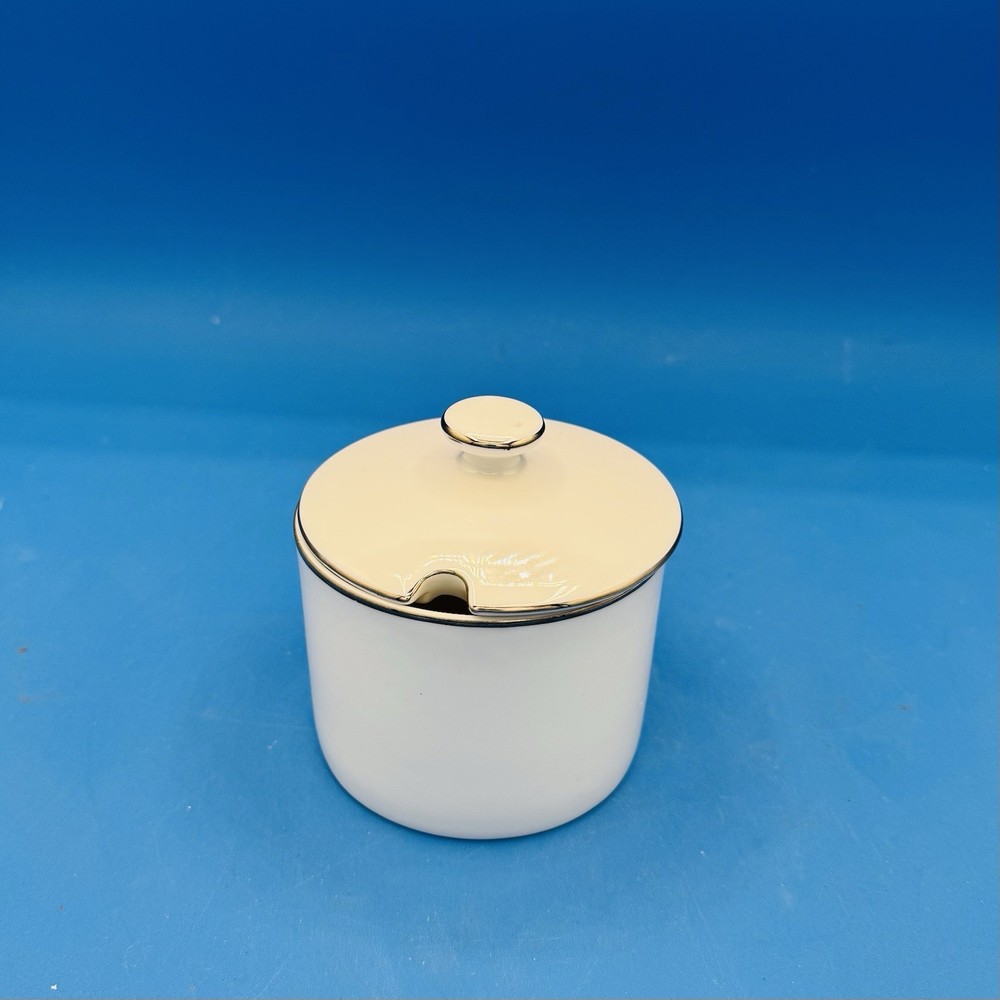 Silver White China Sugar Bowl 5” With Lid