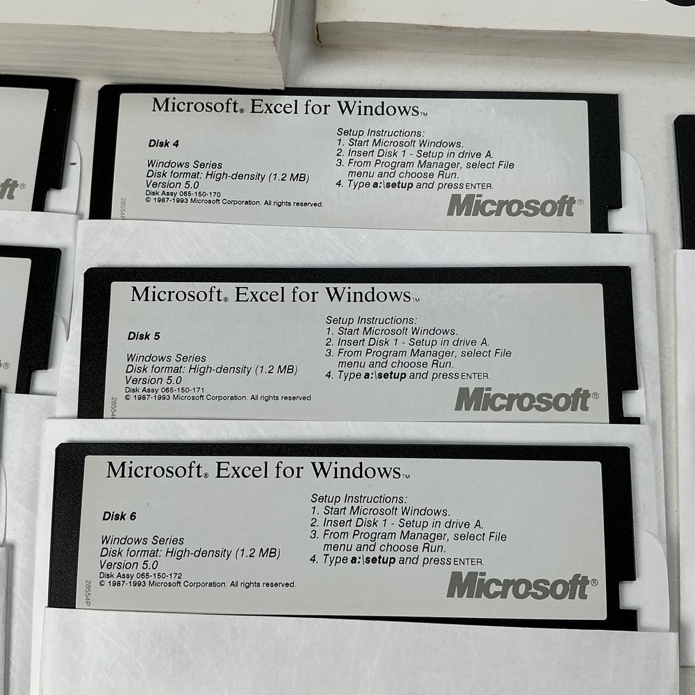 Microsoft Excel Software Kit 5.25” Disks Version 5.0 1993 for Windows on IBM PC