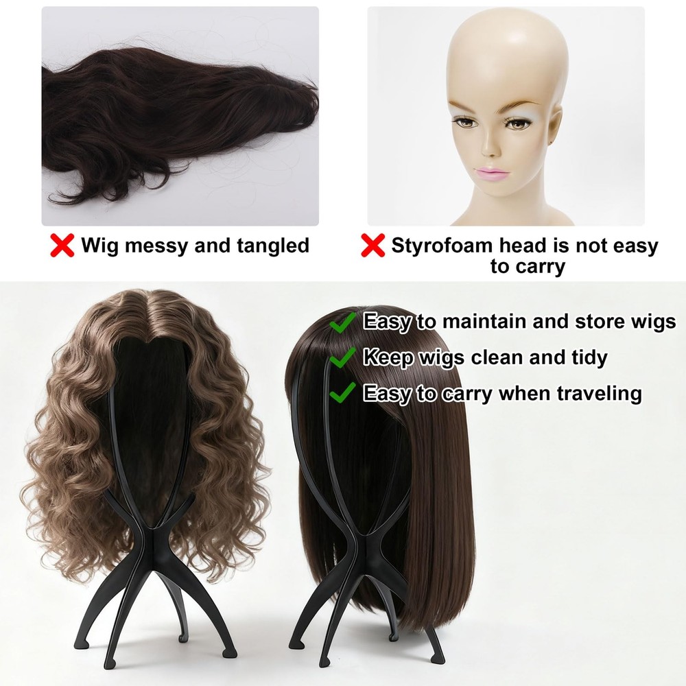 Portable 9-Piece Wig Stand Holder for Multiple Wigs - Durable and Compact