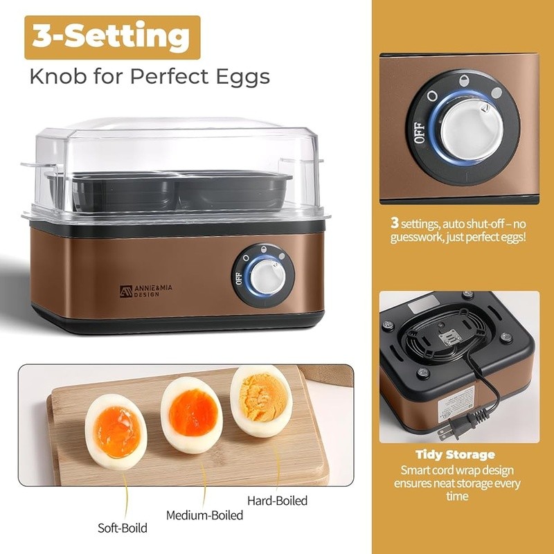 Versatile Egg Cooker Knob Control Boils 8 Eggs Soft Hard Poached Easy Clean New