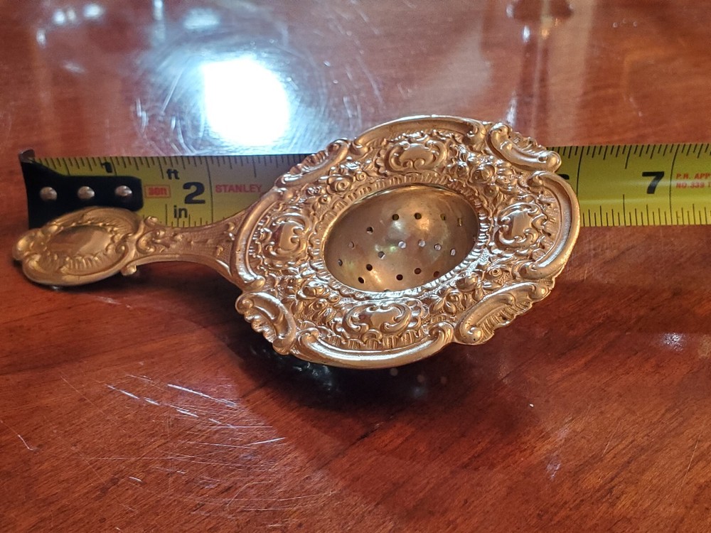 Continental Silver Tea Strainer Rococo Style Scrolls Marked Germany