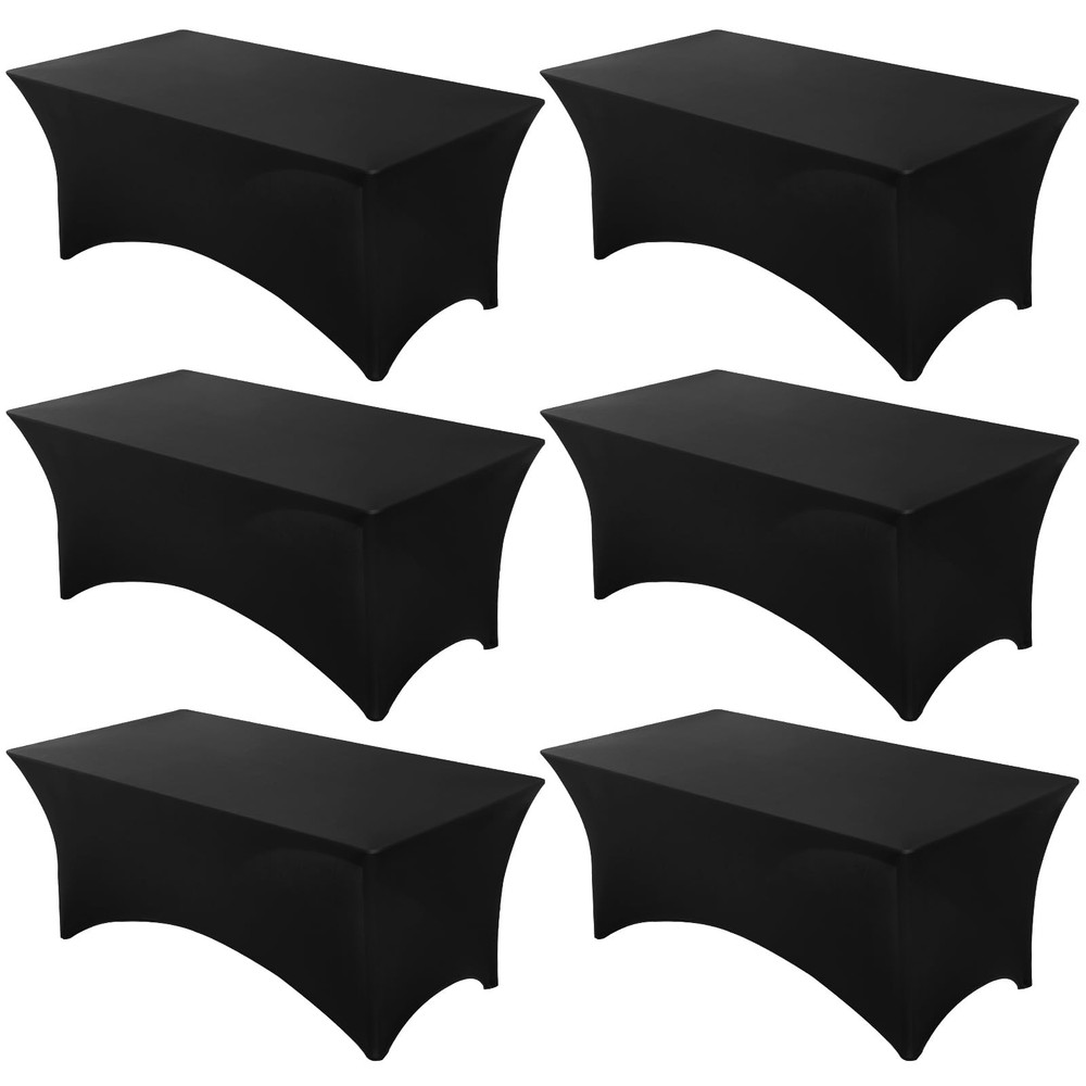 Fixwal 6 Pack Black Table Cloths Rectangle 8FT, Spandex Table Covers, Table C...