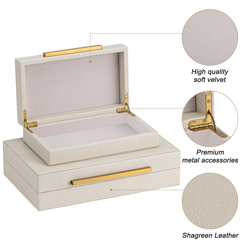 Faux Leather Large Modern Stackable Nesting Jewelry Box with Lids Organizer R