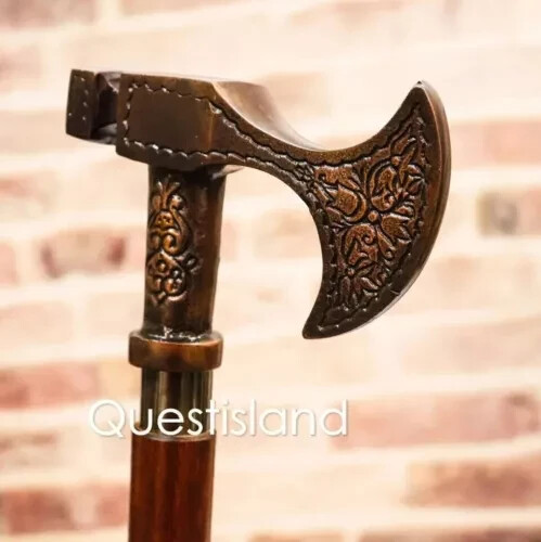 Antique New Designer Solid Brass Axe Head Handle Walking Stick Hand crafted Gift