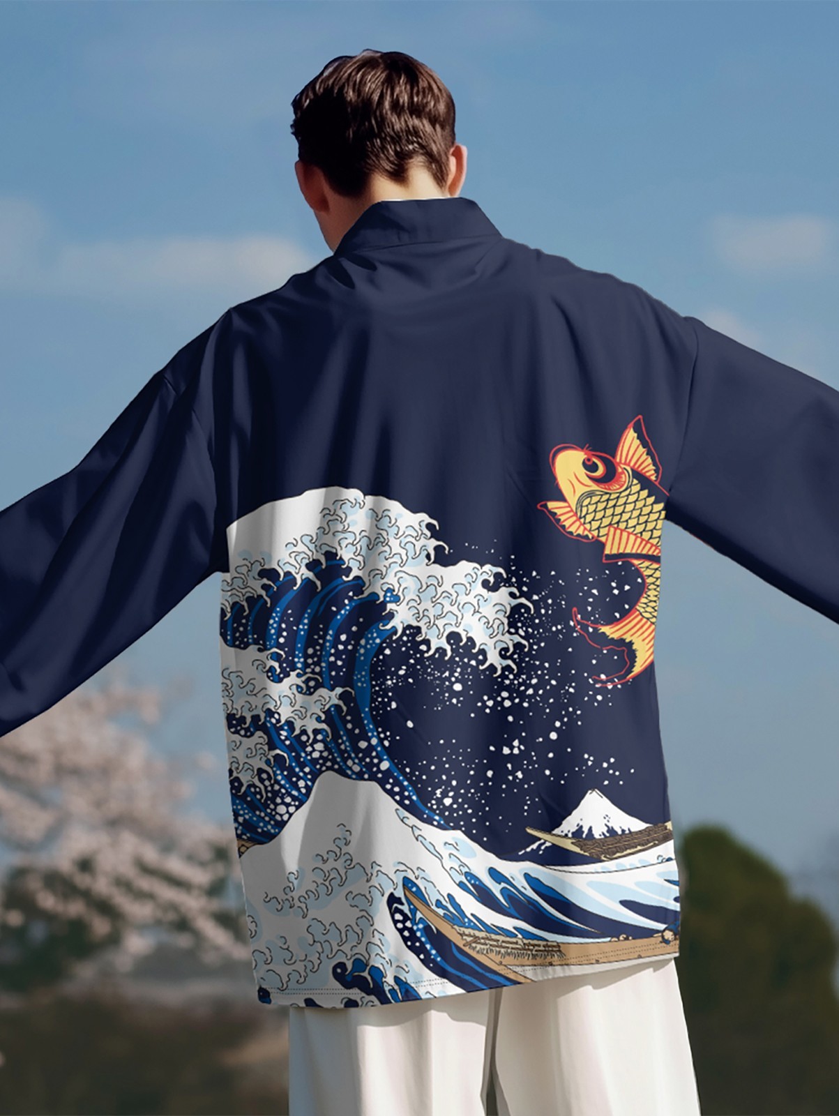 Niepce Japanese Graphic Kimono Cardigan Shirt with Lightweight Streetwear Shorts