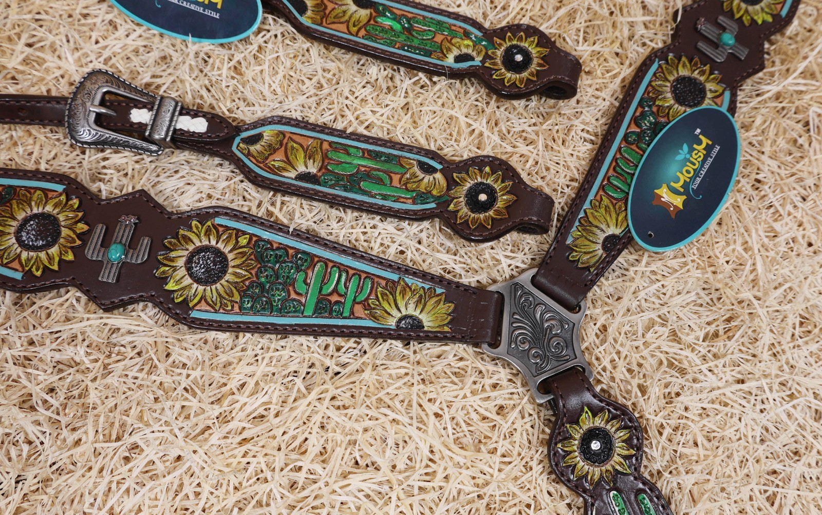 Western Leather Headstall and Breast Collar Tack Set
