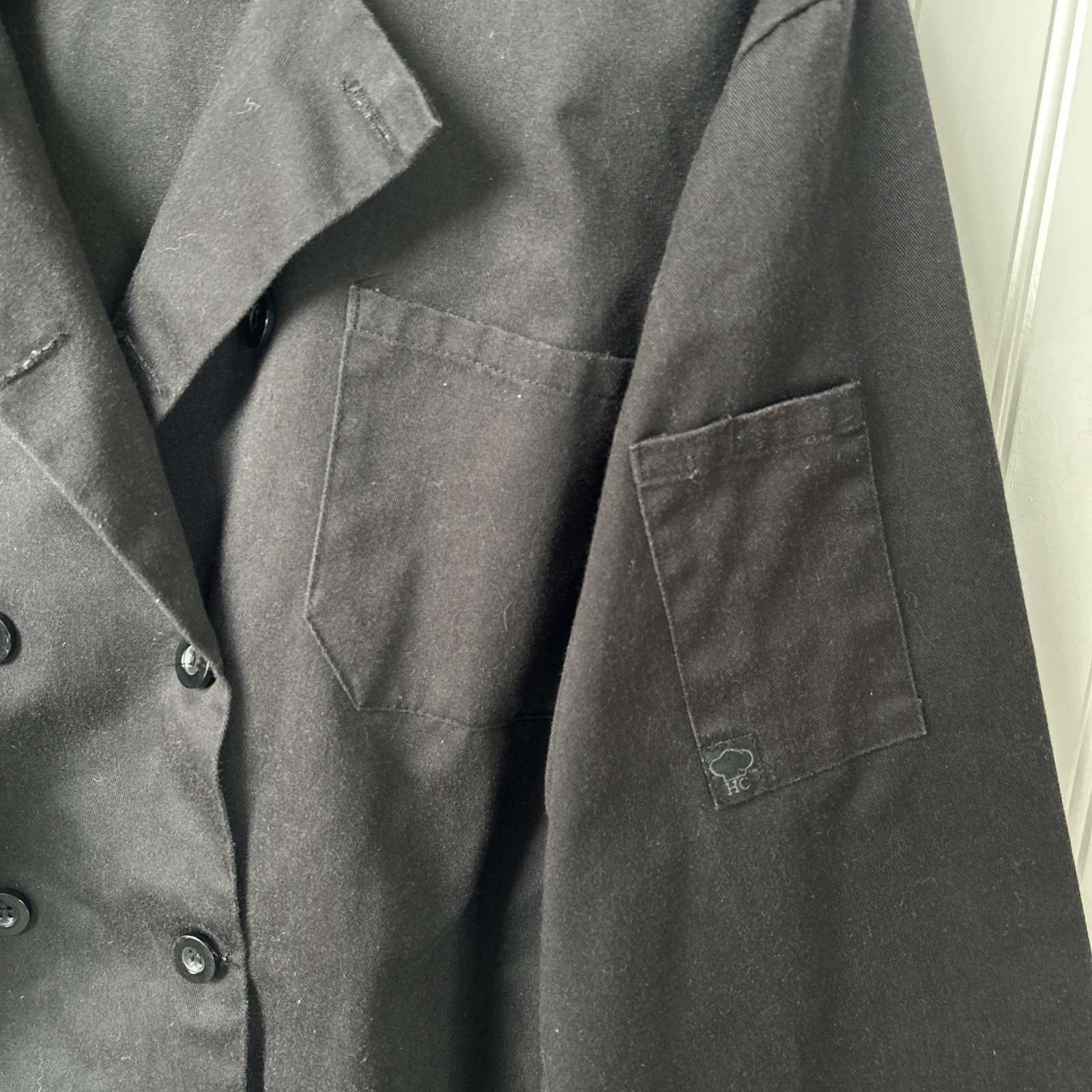 Happy Chef Men's Chef Coat Black Button-Down Long Sleeve L