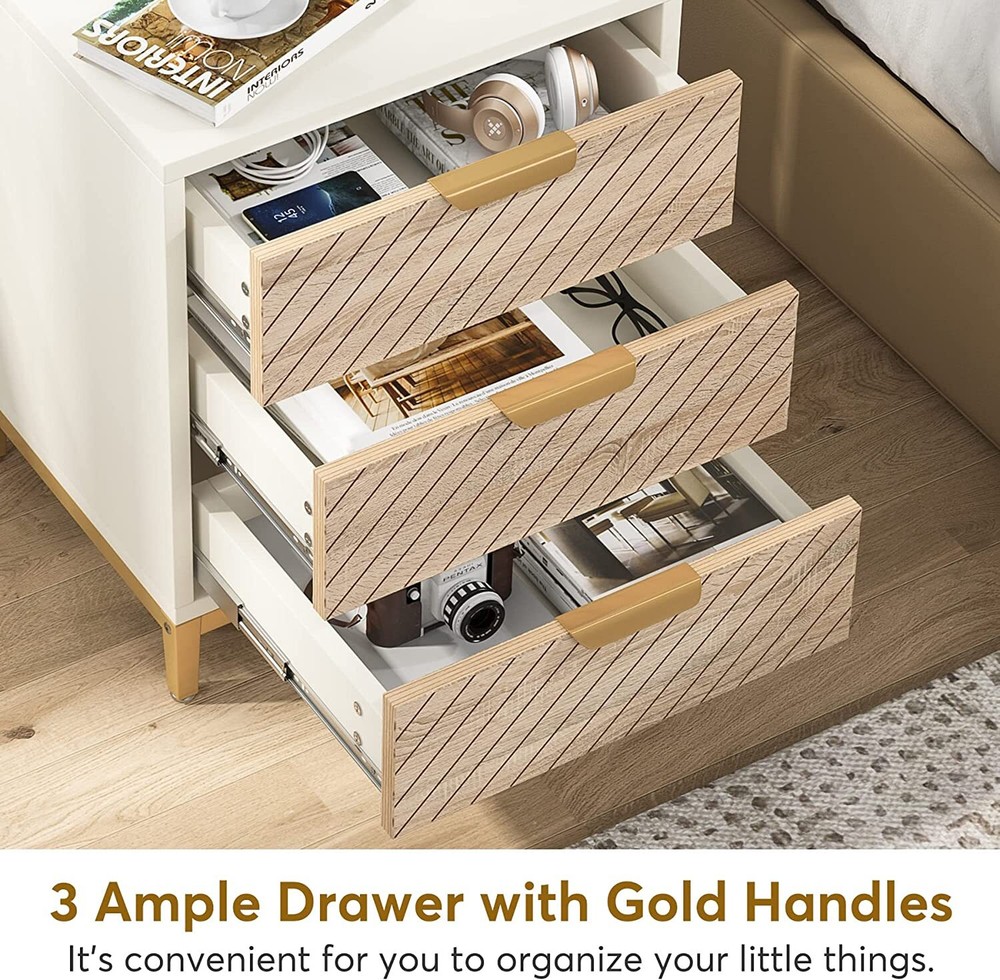 Tribesigns Bedroom Nightstand Bedside Table with 3 Drawers, Sofa Side End Table