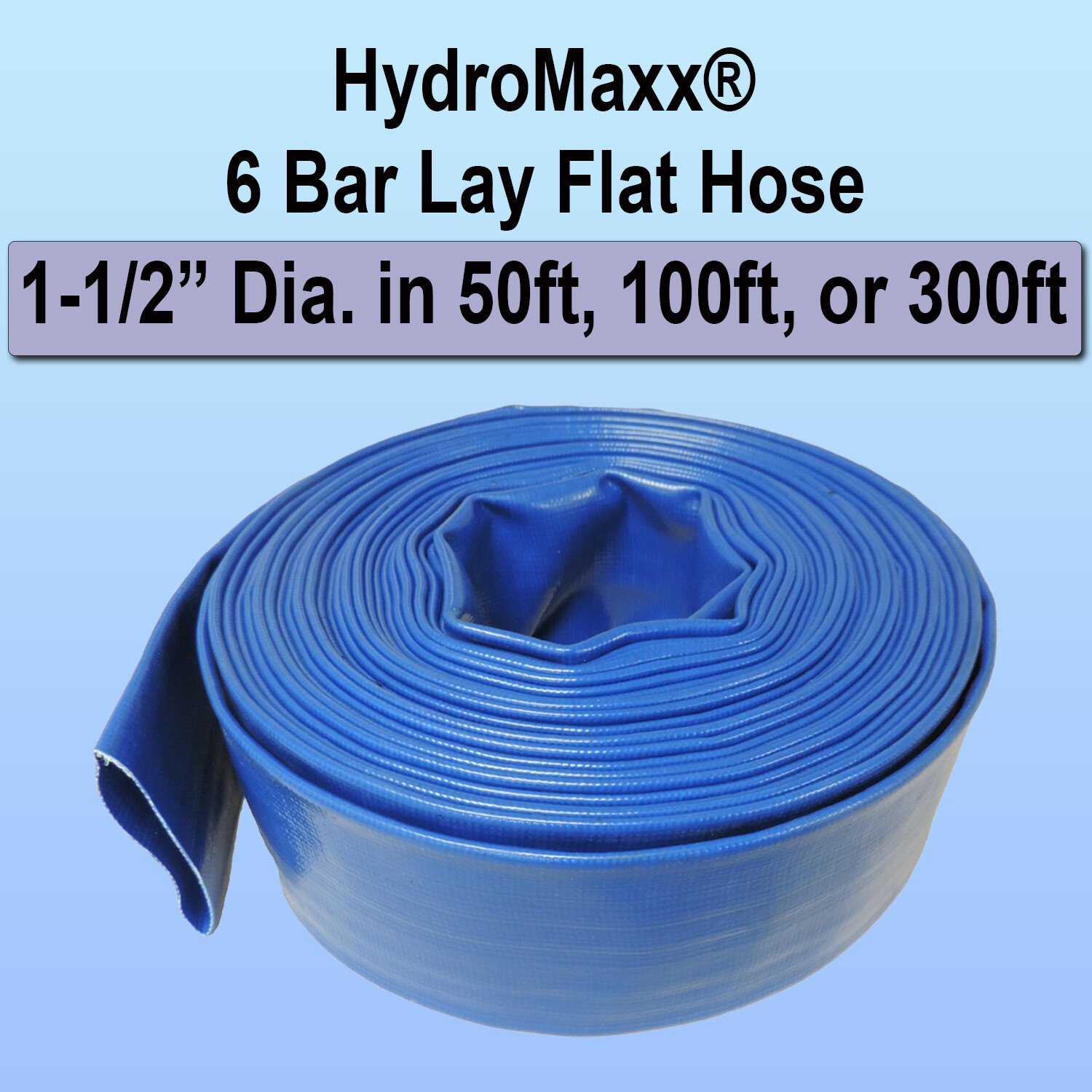 1.5" Agricultural Grade PVC Lay Flat Discharge Hose 50', 100' & 300' length