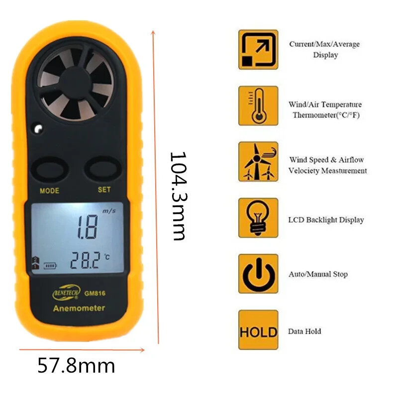HANDHELD ANEMOMETER /THERMOMETER BACKPACKERING/MOUNTAINEERING WIND SPEED GUAGE!!