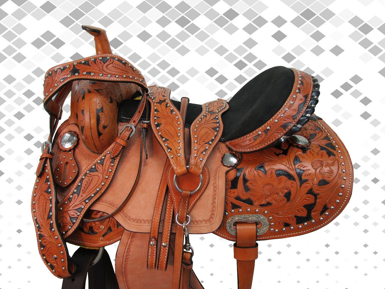 WESTERN SADDLE BARREL RACING PLEASURE TRAIL USED LEATHER HORSE TACK SET 15 16 17