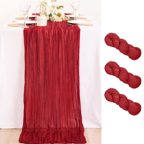3 Pack Table Runner Boho Rustic Gauze Cheesecloth Table 10 ft - 3 Pack Red
