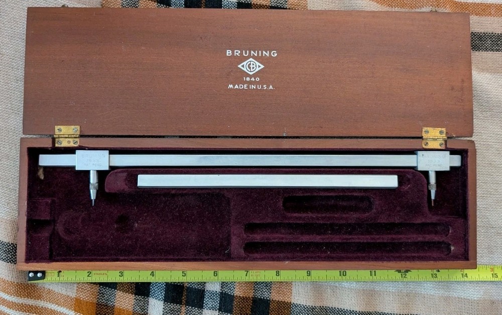 Vintage Bruning U.S.A 13" & 8" Beam Compass Drafting Tool