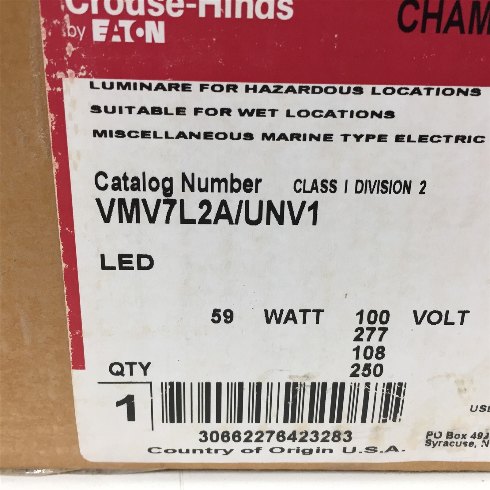 Crouse Hinds Eaton VMV7L2A/UNV1 LED 59W Hazardous Location Fixture