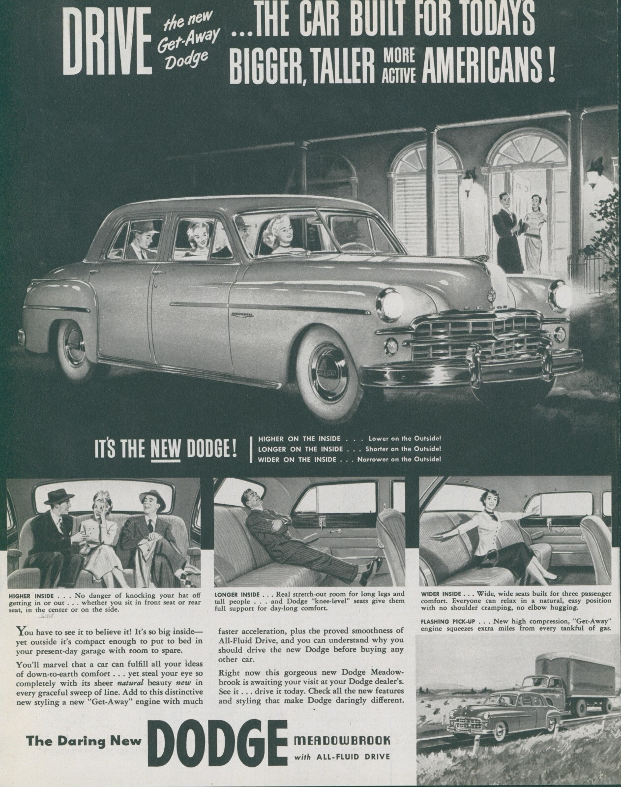 1949 Dodge Meadowbrook Night View Party Higher Longer Wider Inside Print Ad C15