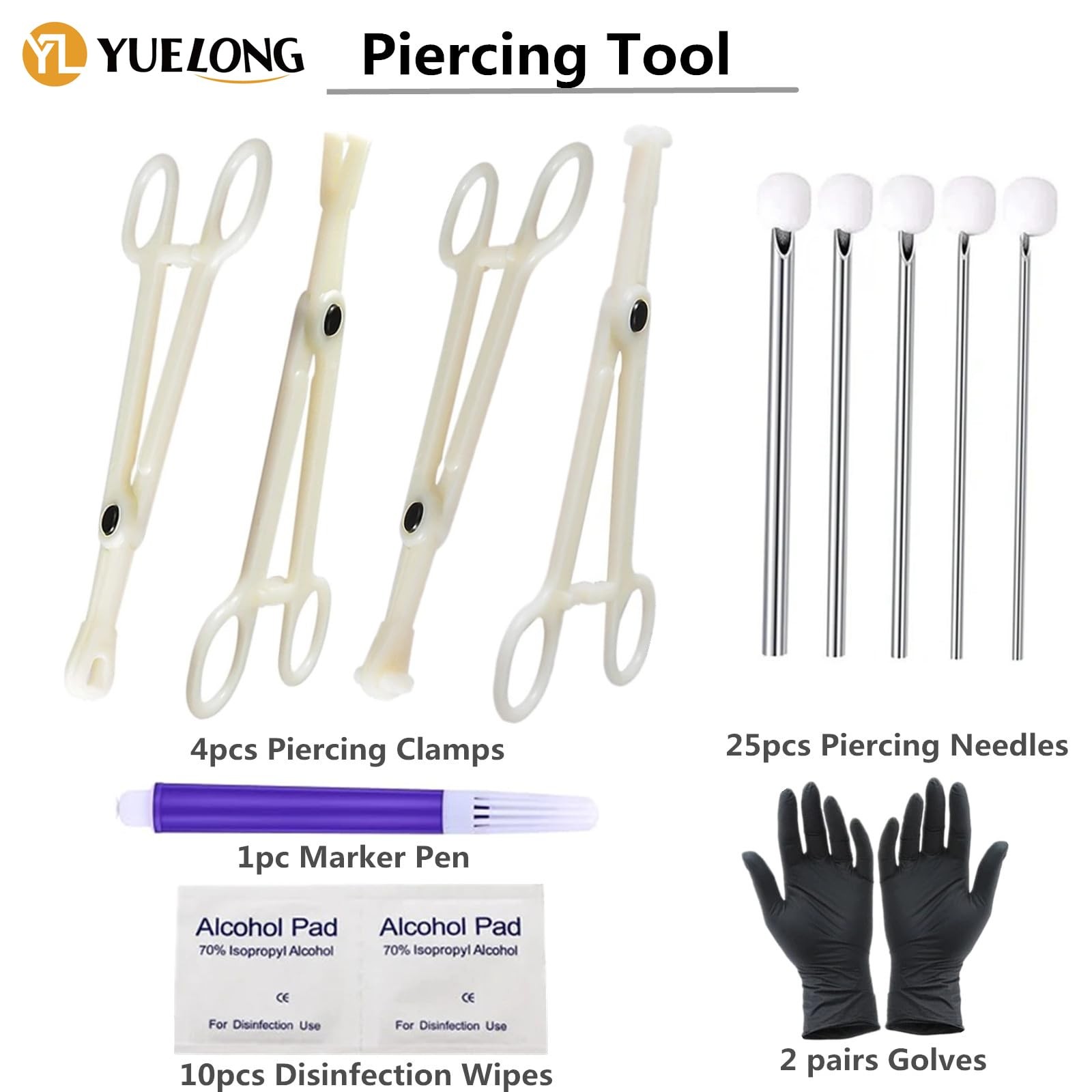 Body Piercing Kit 42pcs Piercing Needles Clamps Kit Mix Needles 12G 14G 16G ...