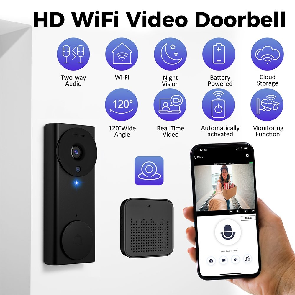 Smart Wireless WiFi Doorbell Intercom Video Camera Door Ring Bell Chime Security