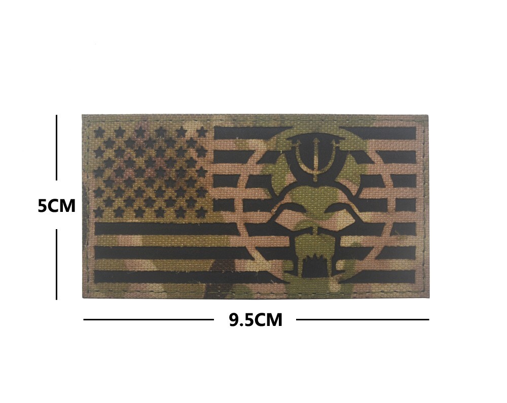 Reflective IR USN Navy Seal Team Trident USA US Flag Hook&Loop Patch Forest CP