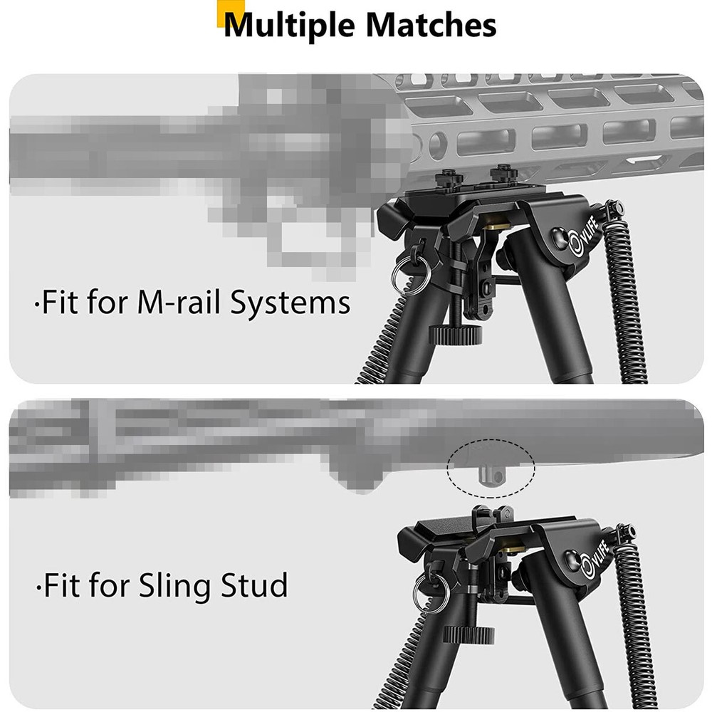 6-9" M LOK Rifle Bipod Adjustable Spring Return M-Rail&Swivel Stud Mount Adapter