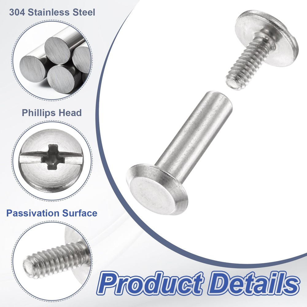 20set Phillips Chicago Screw M4x16mm Binding Post Screw, Silver