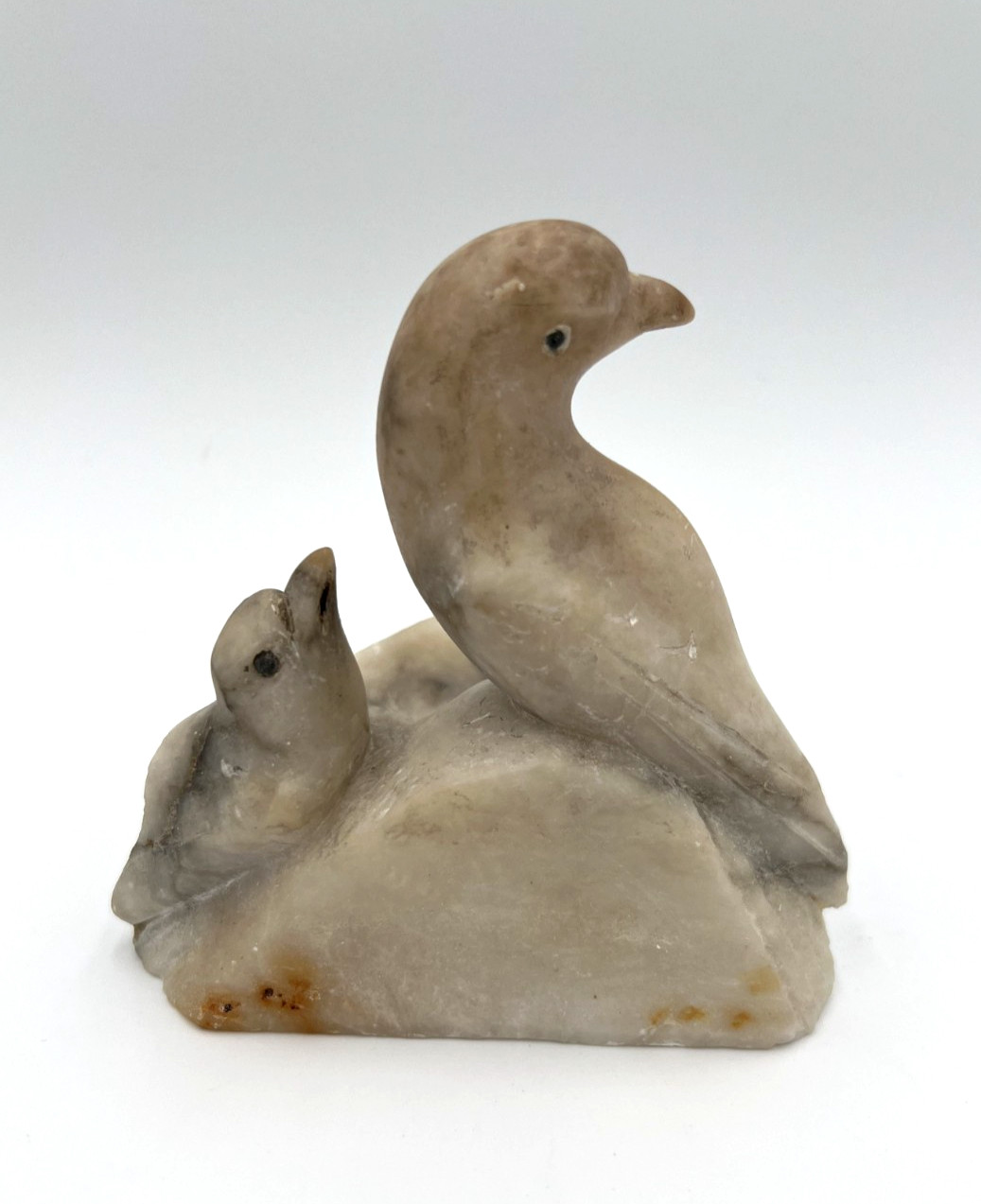 Vintage Onyx Alabaster Marble Bird Figurine Dish Carved Stone Sparrow Ashtray